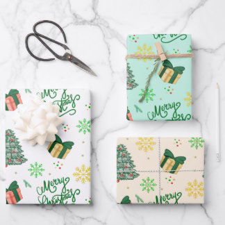 Merry Christmas Gift–Festive Tree & Present Geschenkpapier Set