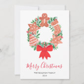 Merry Christmas Gingerbread Cookie Wreath Feiertagskarte (Vorderseite)