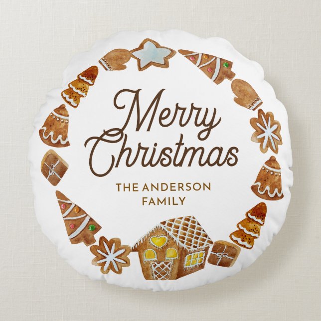 Merry Christmas Gingerbread Cookies Custom Rundes Kissen (Vorderseite)