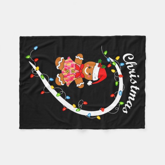 Merry Christmas Gingerbread Couple Christmas Pajam Fleecedecke (Vorderseite (Horizontal))