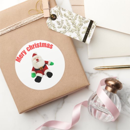 Merry Christmas Gingerbread Man with Santa Hat Vec Runder Aufkleber (Schenken)