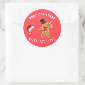 Merry Christmas Gingerbread Man with Santa Hat Vec Runder Aufkleber (Tasche)