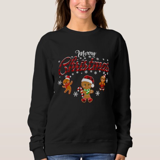 Merry Christmas Gingerbread Xmas Red Plaid Cookie Sweatshirt (Vorderseite)