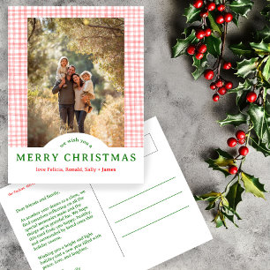 MERRY CHRISTMAS Gingham Holiday CUSTOM FOTO Postkarte