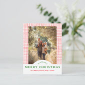 MERRY CHRISTMAS Gingham Holiday CUSTOM FOTO Postkarte (Stehend Vorderseite)