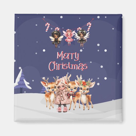 Merry Christmas Girl Reindeer Candy Cane Fairies Magnet (Vorne)