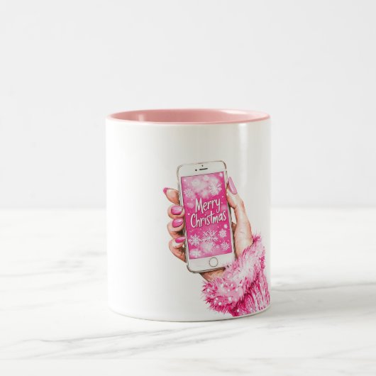 Merry Christmas Girly Glam Pink Nails Zweifarbige Tasse (Mittel)