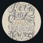 MERRY CHRISTMAS GLÜCKLICH NEUES JAHR Rustikaler Ur Runder Aufkleber<br><div class="desc">Anpassen mit oder ohne Text.</div>