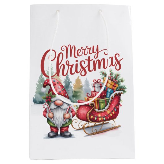 Merry Christmas Gnome Gift Bag Mittlere Geschenktüte (Vorderseite)