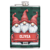 Merry Christmas Gnomes in Truck Flachmann (Vorderseite)