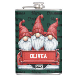 Merry Christmas Gnomes in Truck Flachmann
