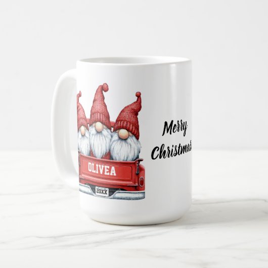Merry Christmas Gnomes in Truck Kaffeetasse (Vorderseite Links)