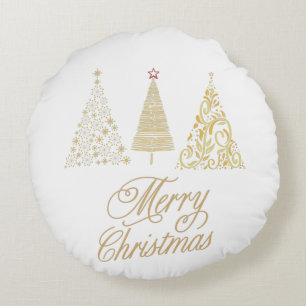 MERRY CHRISTMAS GOLD BÄUME RUNDES KISSEN