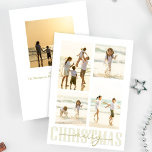 Merry Christmas Gold Calligraphy Elegant 5 Foto Feiertagskarte<br><div class="desc">Dieses Design besticht durch eine fröhliche Weihnachtskollage-Karte mit einer modernen,  minimalistischen Goldkalligraphie-Schrift,  einer eleganten,  einfachen Typografie mit 5 Fotos,  einer klassischen und zeitgenössischen Urlaubsfotokarte</div>