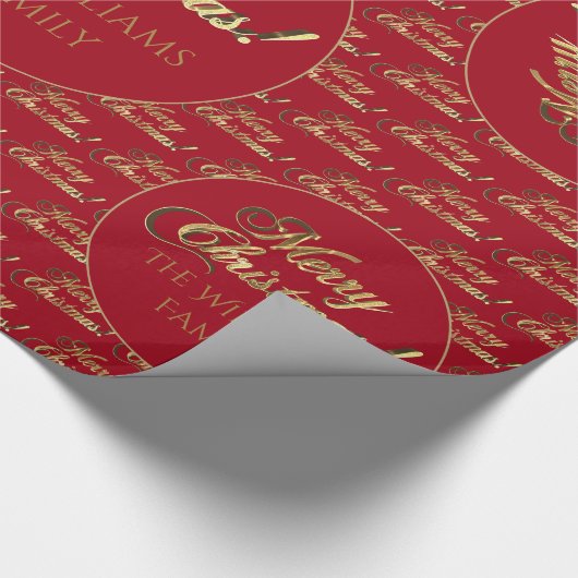 Merry Christmas Gold Foil Script Apple Red Geschenkpapier (Ecke)
