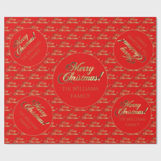 Merry Christmas Gold Foil Script Bright Red Geschenkpapier (Flach)