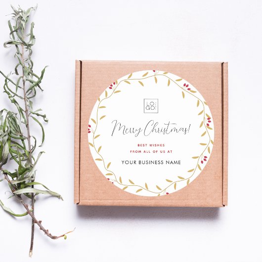 Merry Christmas Gold Wreath Custom Company Logo Runder Aufkleber