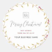 Merry Christmas Gold Wreath Custom Company Logo Runder Aufkleber (Vorderseite)