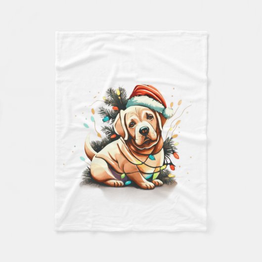 Merry Christmas Golden Retriever Puppy Fleecedecke (Vorderseite)