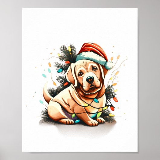 Merry Christmas Golden Retriever Puppy Poster (Vorne)