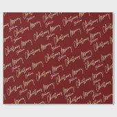 Merry Christmas Golden Script Name Custom Burgundy Geschenkpapier (Flach)