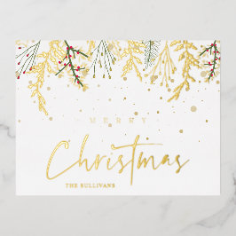 Merry Christmas Golden Snow Effect and Branches Folien Feiertagspostkarte