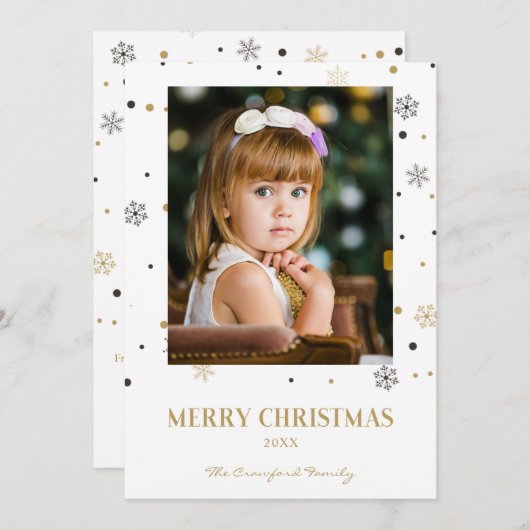 Merry Christmas Golden Snowflakes Family Photo (Vorne/Hinten)