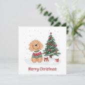 Merry Christmas Goldendoodle Dog Feiertagskarte (Stehend Vorderseite)