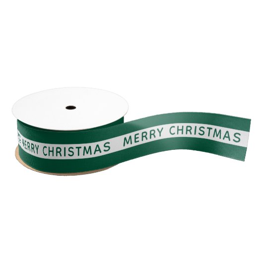 Merry Christmas Green And White Striped Festive Ripsband (Spule)