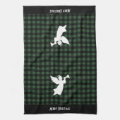 Merry Christmas Green & Black Buffalo Plaid Angel Geschirrtuch (Vertikal)