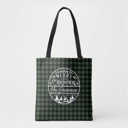 Merry Christmas Green & Black Buffalo Plaid Custom Tasche (Vorderseite)