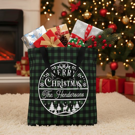 Merry Christmas Green & Black Buffalo Plaid Custom Tasche