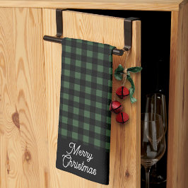 Merry Christmas Green & Black Buffalo Plaid Geschirrtuch