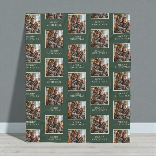 Merry Christmas Green Photo Holiday Fleecedecke