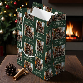 Merry Christmas Green Photo Holiday Mittlere Geschenktüte