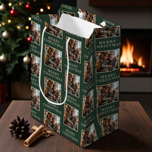 Merry Christmas Green Photo Holiday Mittlere Geschenktüte