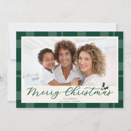 Merry Christmas Green Plaid Photo Feiertagskarte