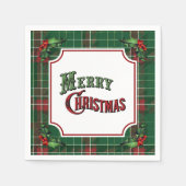 Merry Christmas Green Plaid with Holly Serviette (Vorderseite)