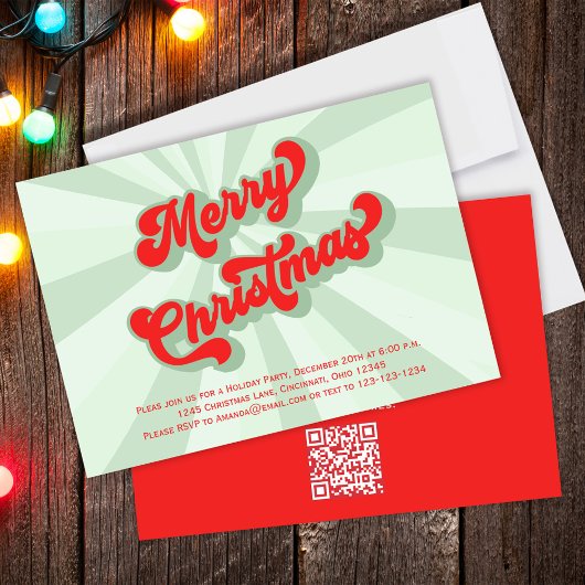Merry Christmas Green Retro Typography QR Code Einladung
