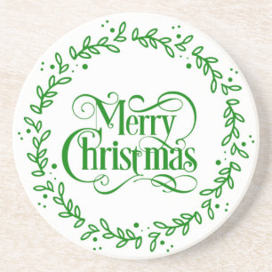 MERRY CHRISTMAS GREEN WREATH GETRÄNKEUNTERSETZER