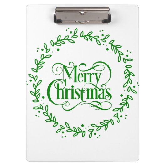 MERRY CHRISTMAS GREEN WREATH KLEMMBRETT (Vorderseite)
