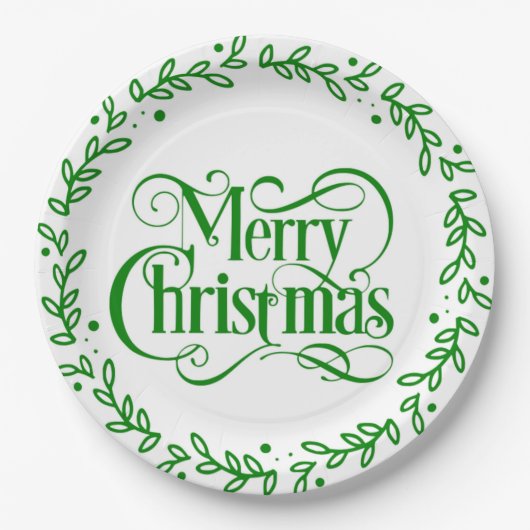 MERRY CHRISTMAS GREEN WREATH PAPPTELLER (Vorderseite)