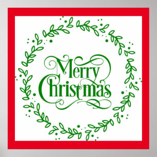 MERRY CHRISTMAS GREEN WREATH POSTER