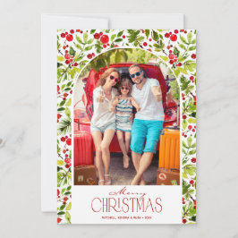 Merry Christmas Greenery and Holly Photo Feiertagskarte