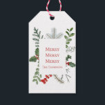 Merry (Christmas) Greenery & Berries Elegant Geschenkanhänger<br><div class="desc">Eine wunderschöne Aquarellfarbe von Urlaubgrün und roten Beeren umrahmt Ihre Nachricht auf diesem eigenständigen Geschenktag. Der Anhänger hat eine elegante Typografie,  und es gibt Platz,  um Ihre persönliche Touch hinzuzufügen.</div>