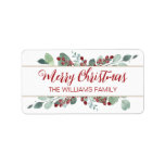 Merry Christmas Greenery CranBerries Gold Label Adressaufkleber<br><div class="desc">Das elegante,  moderne und schlichte botanische Weihnachtsgeschenketikett mit einer stilvollen Touch aus Eukalyptusgrün,  handgemalten roten Beeren und goldfarbenen Linien zeigt Ihren eigenen Text in festlich roter,  eleganter Schriftzeichen auf weißem Hintergrund. Fügen Sie einfach Ihren persönlichen Text und Namen hinzu. Exklusiv für Sie von Happy Dolphin Studio entworfen!</div>