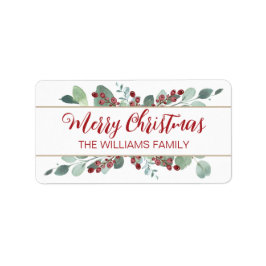 Merry Christmas Greenery CranBerries Gold Label Adressaufkleber