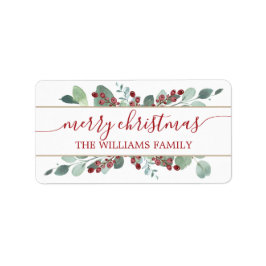 Merry Christmas Greenery CranBerries Gold Label Adressaufkleber