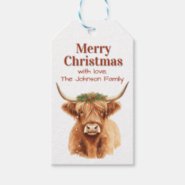 Merry Christmas Greenery Highland Miniature Cow Geschenkanhänger
