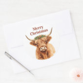 Merry Christmas Greenery Highland Miniature Cow Runder Aufkleber (Umschlag)
